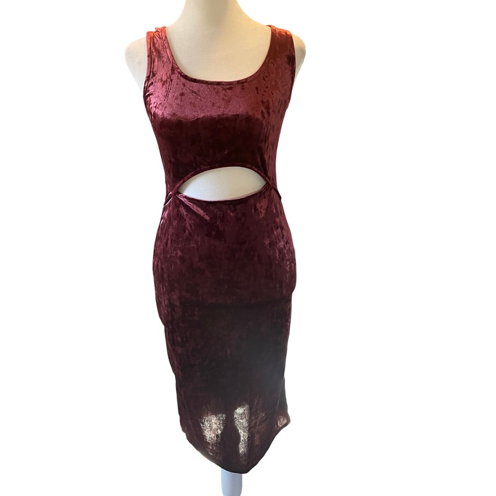 Derek Heart Women Crushed Velvet Y2K Cutout Midi Dress S‎ Wine Whimsigoth Glam